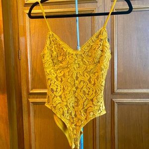 Mustard Yellow Lace Front Body Suit